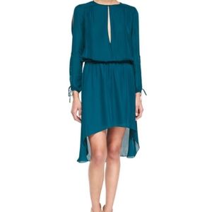 Haute Hippie Long-Sleeve Keyhole Dress Blue Coral